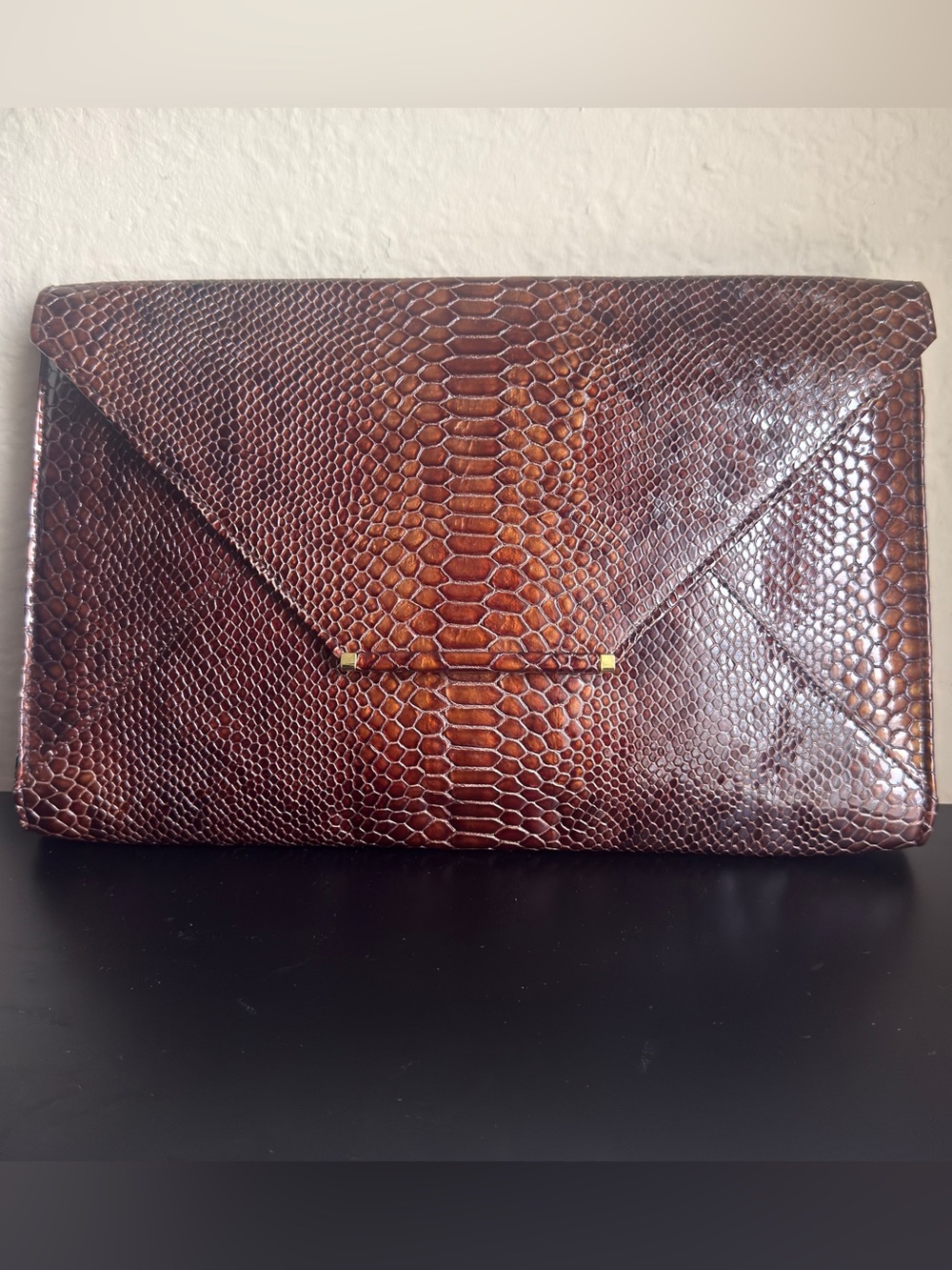 Abas Brown Reptile Embossed Leather Envelope Clutch Bag